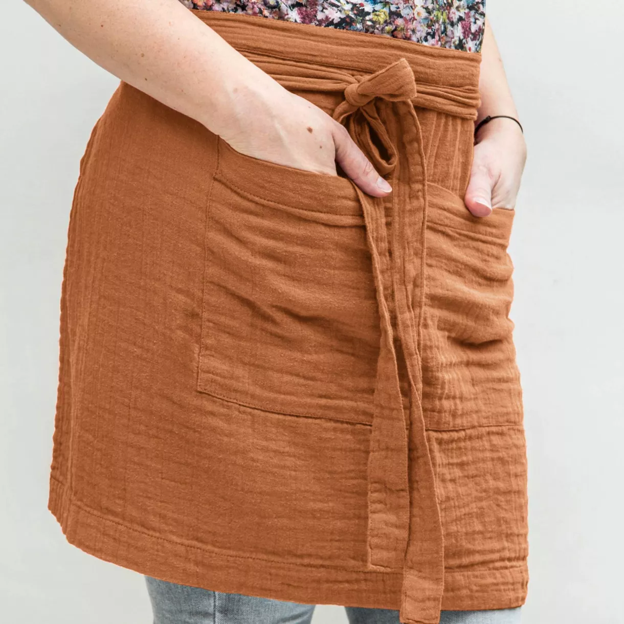 Musselin-Kochschürze mit Taschen Gaïa Aprikosenfarben