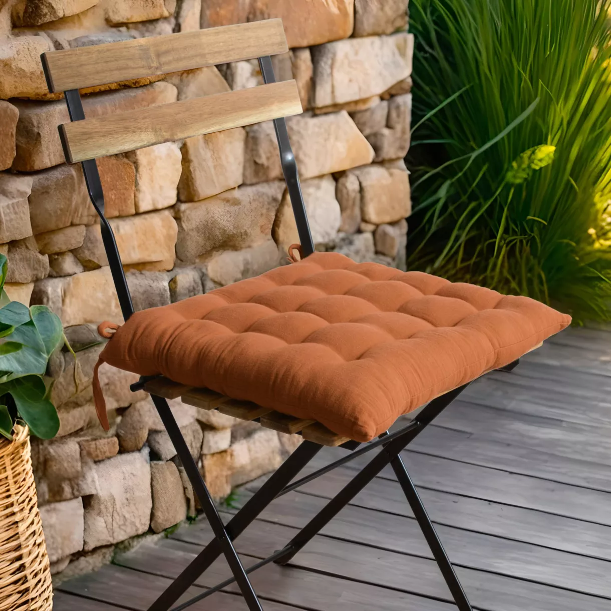 Galette de chaise carrée gaze de coton (40 x 40 cm) Gaïa Abricot