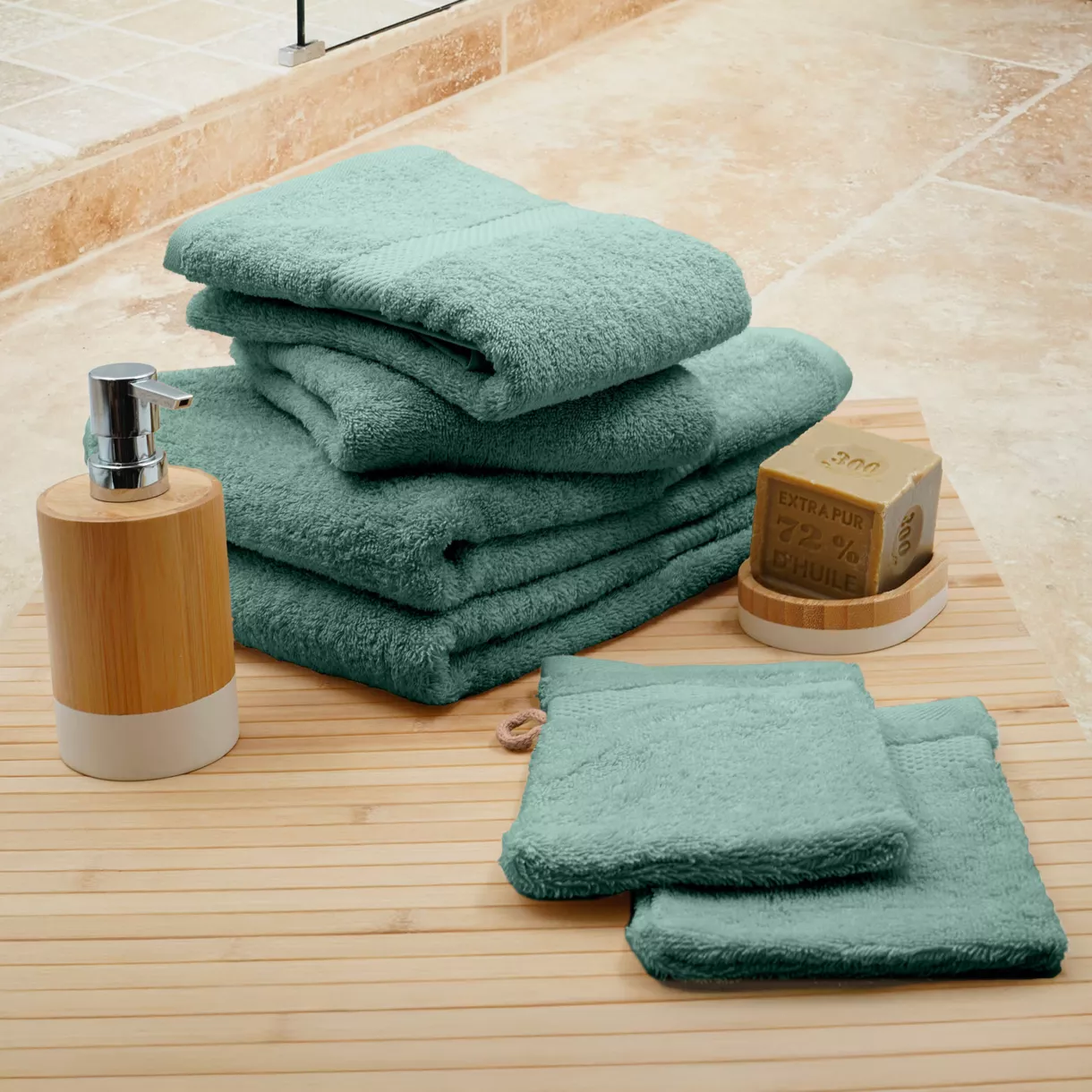 Handtuchset 50x90 cm x2 + Handtuch 70x130cm x2 + Waschlappen x2 Elegance Seladongrün