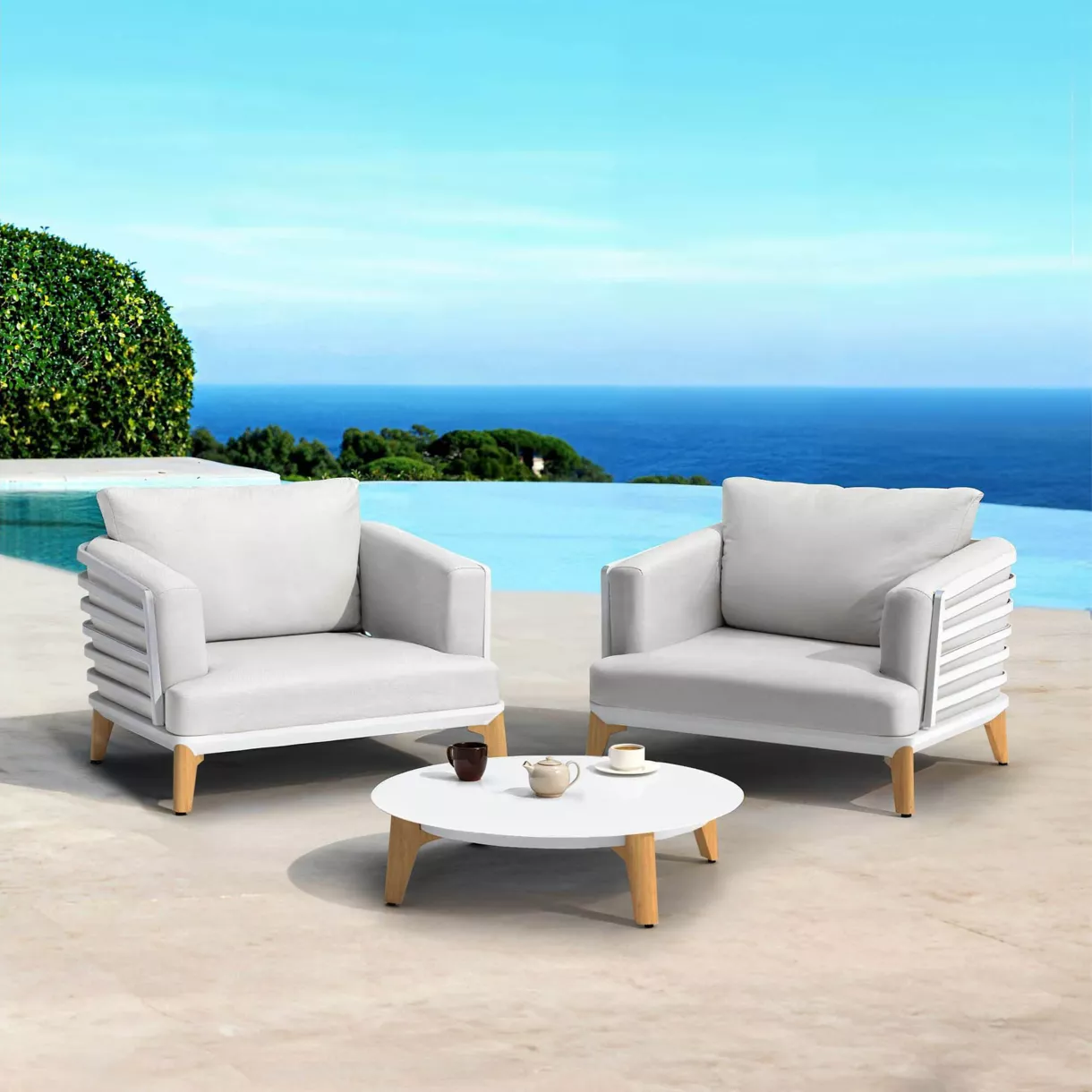 eminza Salon de jardin aluminium 2 places 3 pcs Monte Carlo Blanc et gris clair
