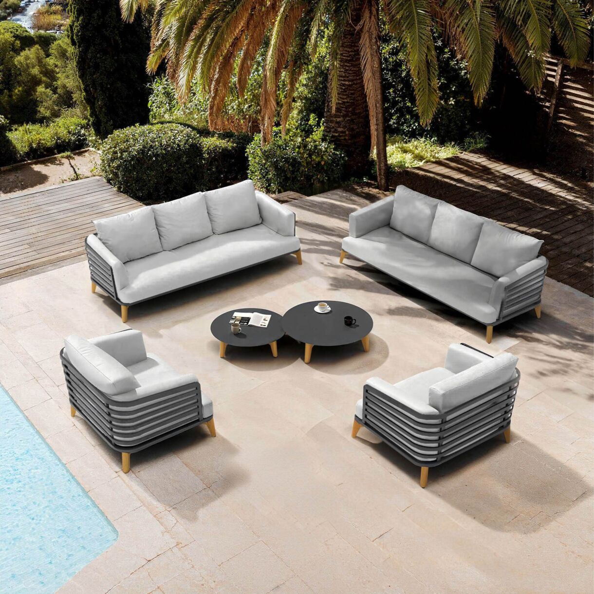 Lounge-Set Aluminium 8 Plätze 6tlg Monte Carlo Anthrazitgrau und Hellgrau