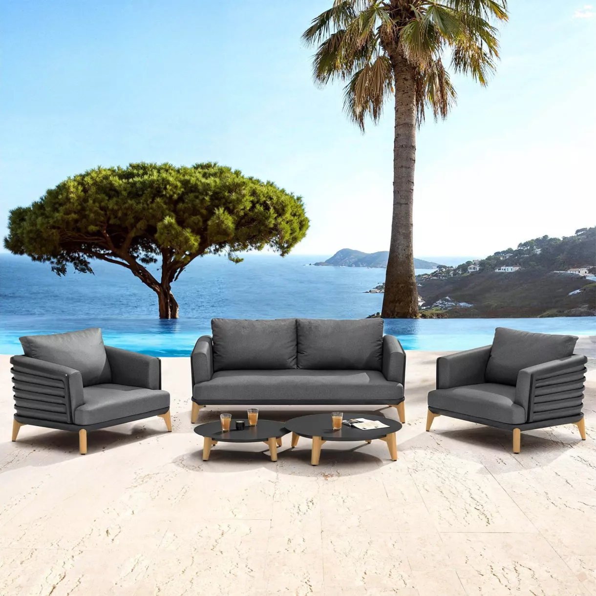 eminza Salon de jardin aluminium 4 places 5 pcs Monte Carlo Gris anthracite