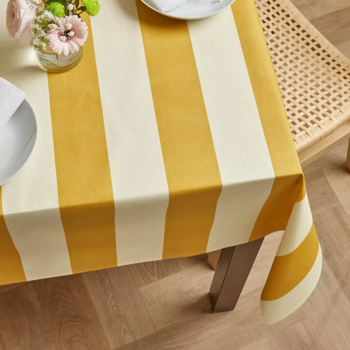 Mantel rectangular de algodón revestido (150 x 350 cm) Clementine Amarillo mostaza