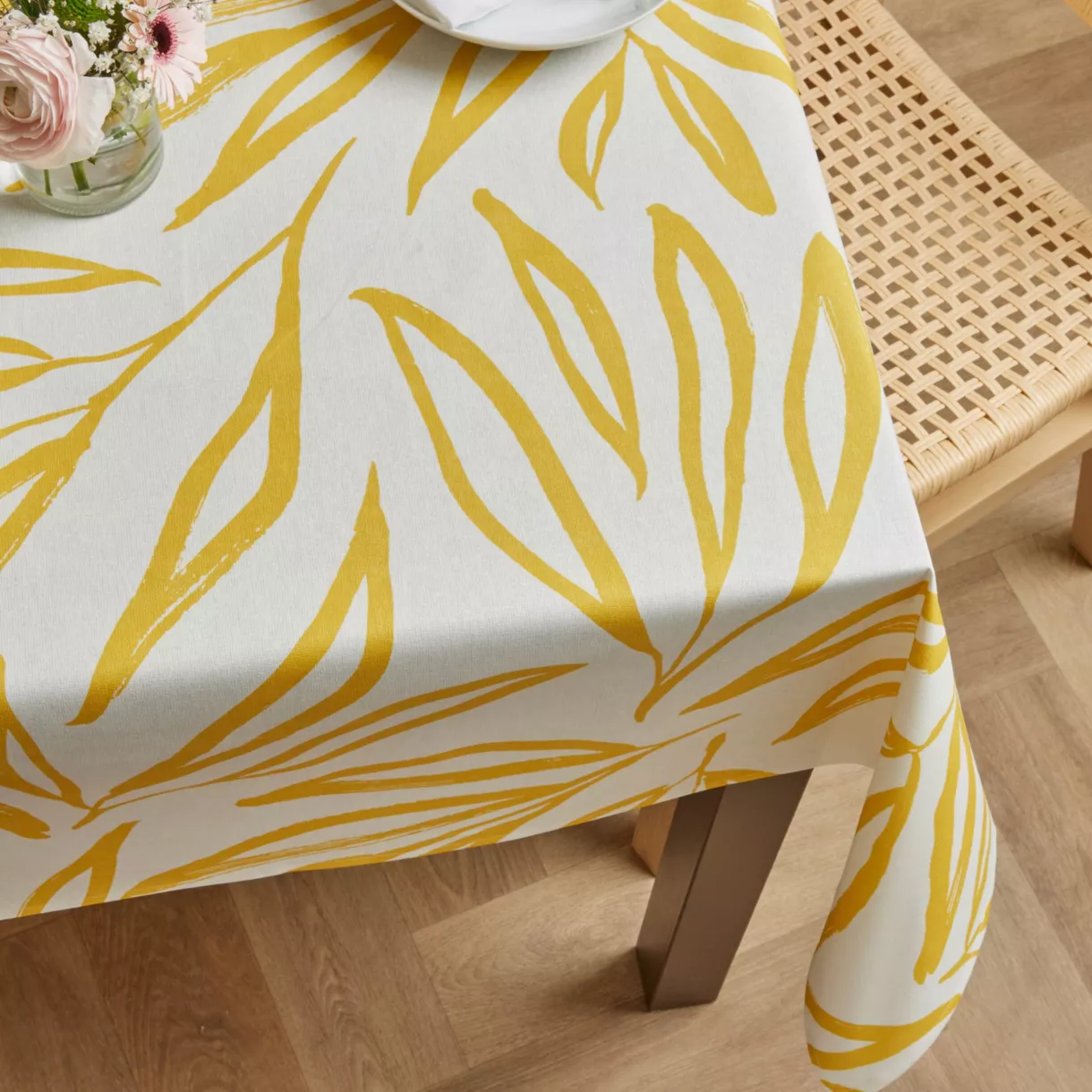 Mantel rectangular de algodón revestido (150 x 350 cm) Galice Amarillo mostaza