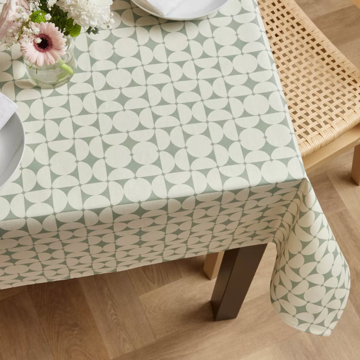 Mantel rectangular de algodón revestido (150 x 250 cm) Sofia Verde