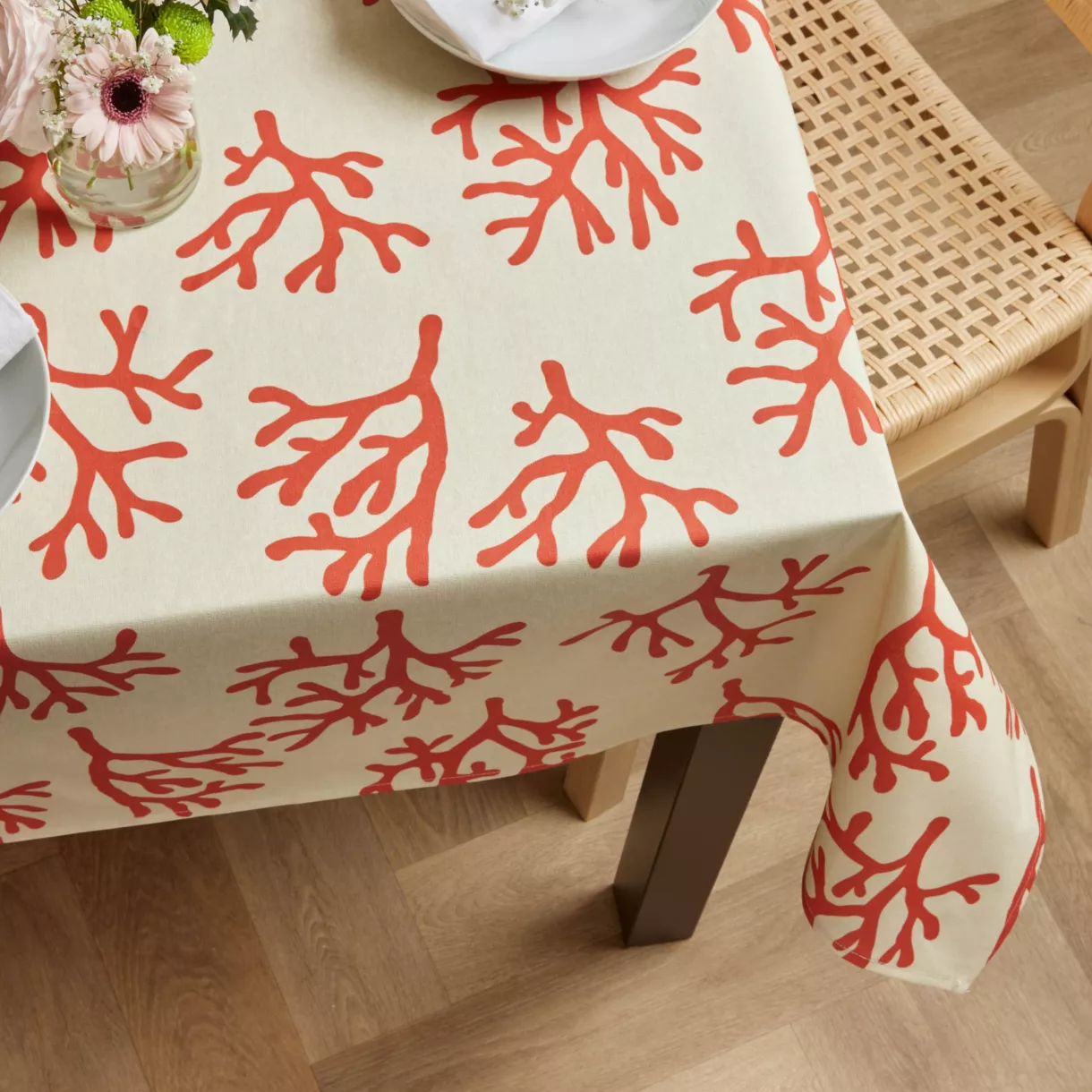 Mantel rectangular de algodón revestido (150 x 350 cm) Moorea coral