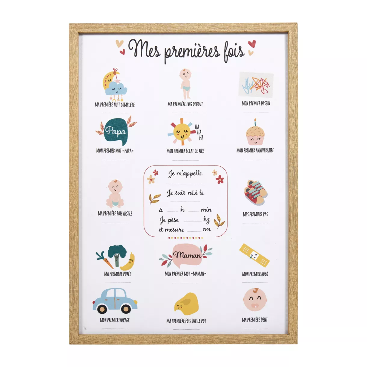 Wandbild Meilensteine für Kinderzimmer mit Stift (30 x 40 cm) Mes premières fois Beige