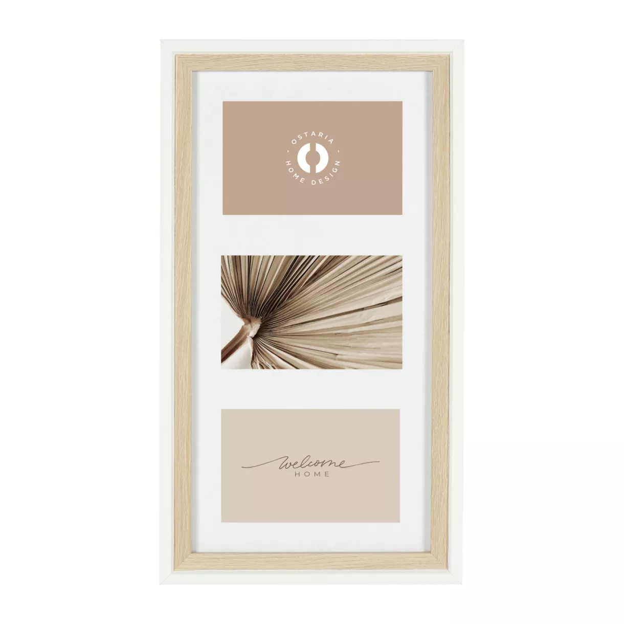 Ple-mle 3 Vues 10x15cm MDF et Verre 'Cali' Ton Naturel et Blanc - Dim : l24xH44xP1,7cm