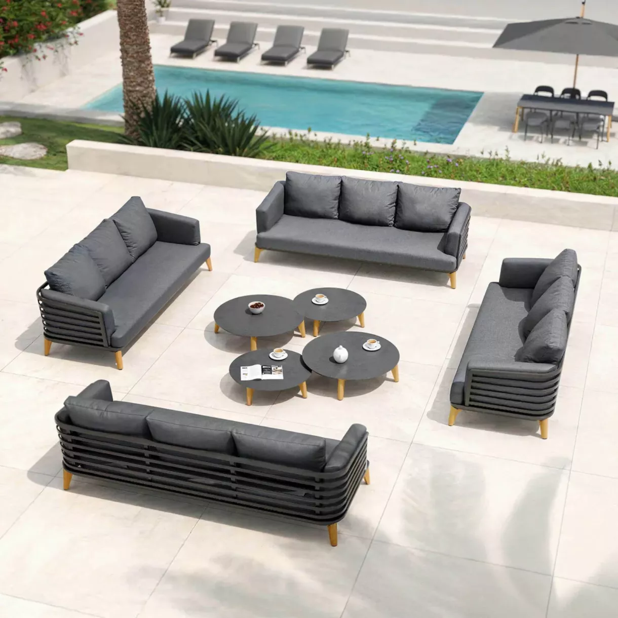 eminza Salon de jardin aluminium 12 places 8 pcs Monte Carlo Gris anthracite