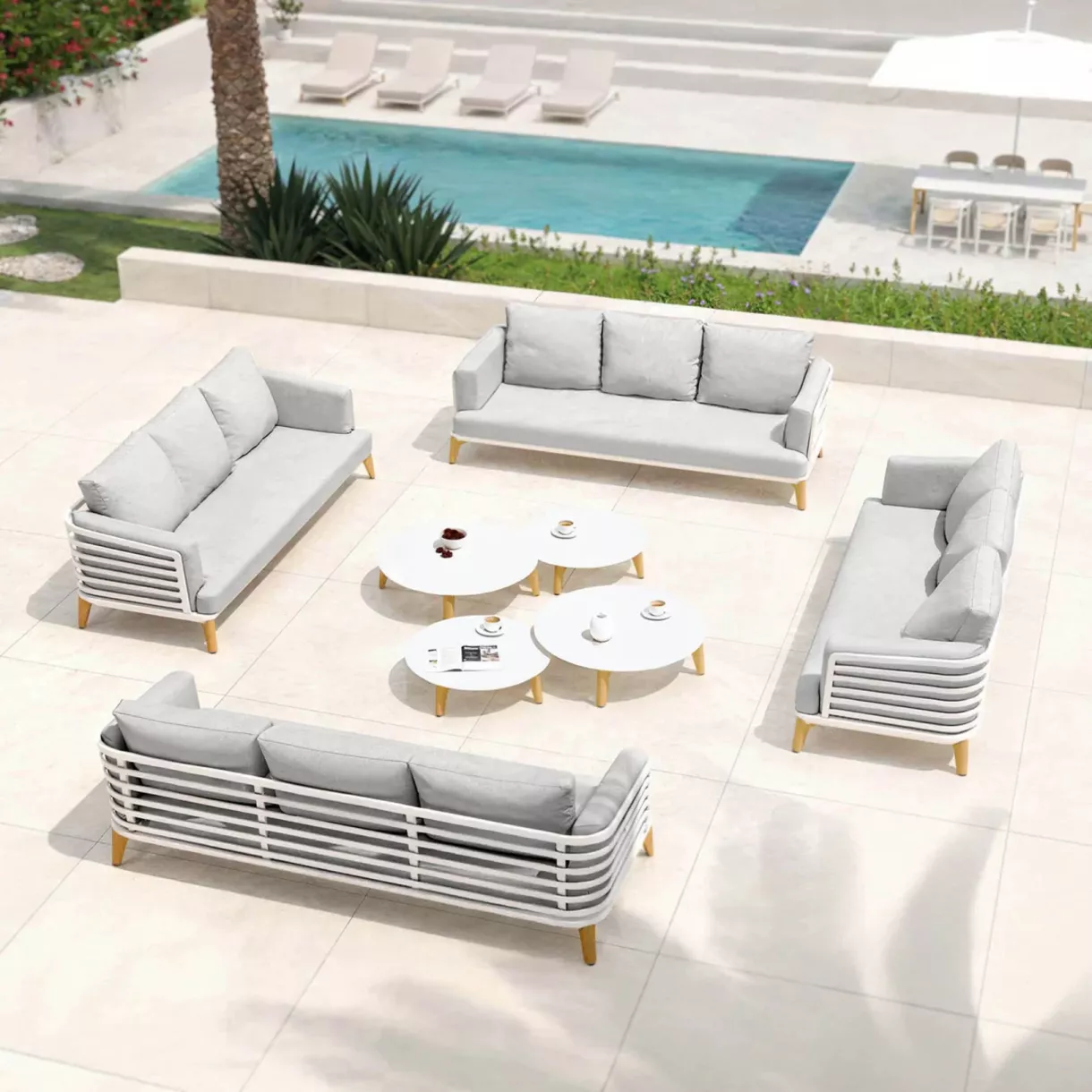 eminza Salon de jardin aluminium 12 places 8 pcs Monte Carlo Blanc et gris clair