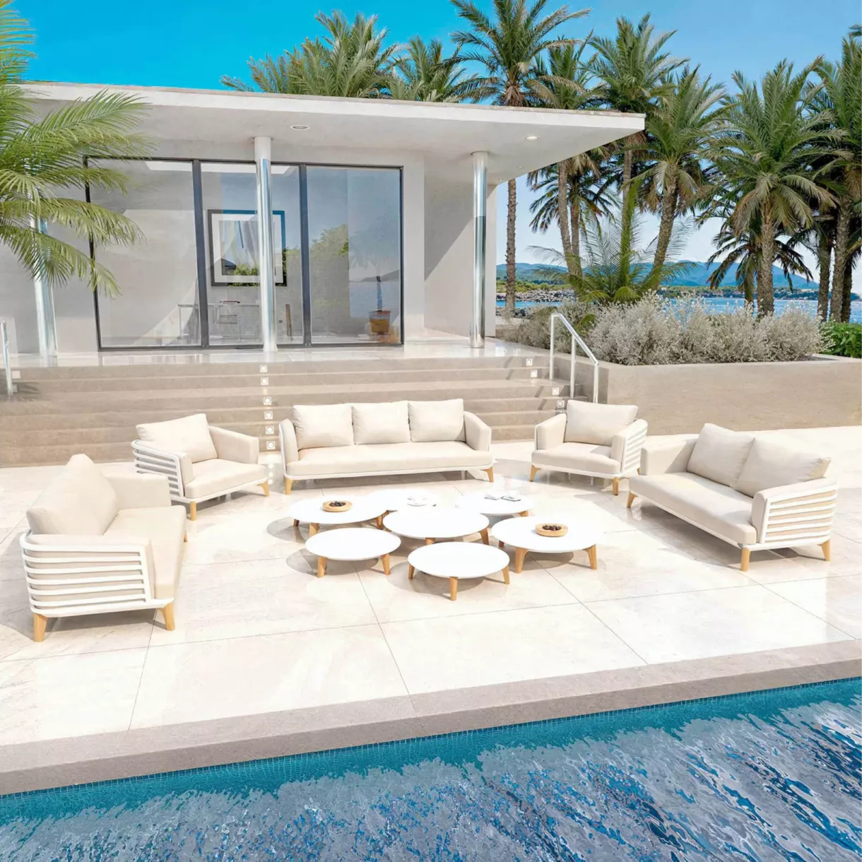 eminza Salon de jardin aluminium 9 places 12 pcs Monte Carlo Blanc et beige