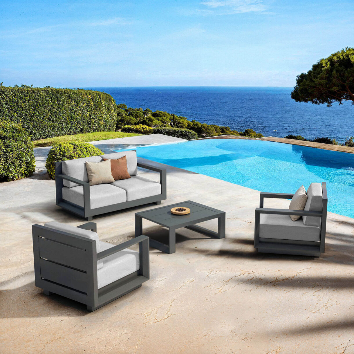 Lounge-Set Aluminium 4 Plätze 4 tlg Elba Anthrazitgrau und Hellgrau