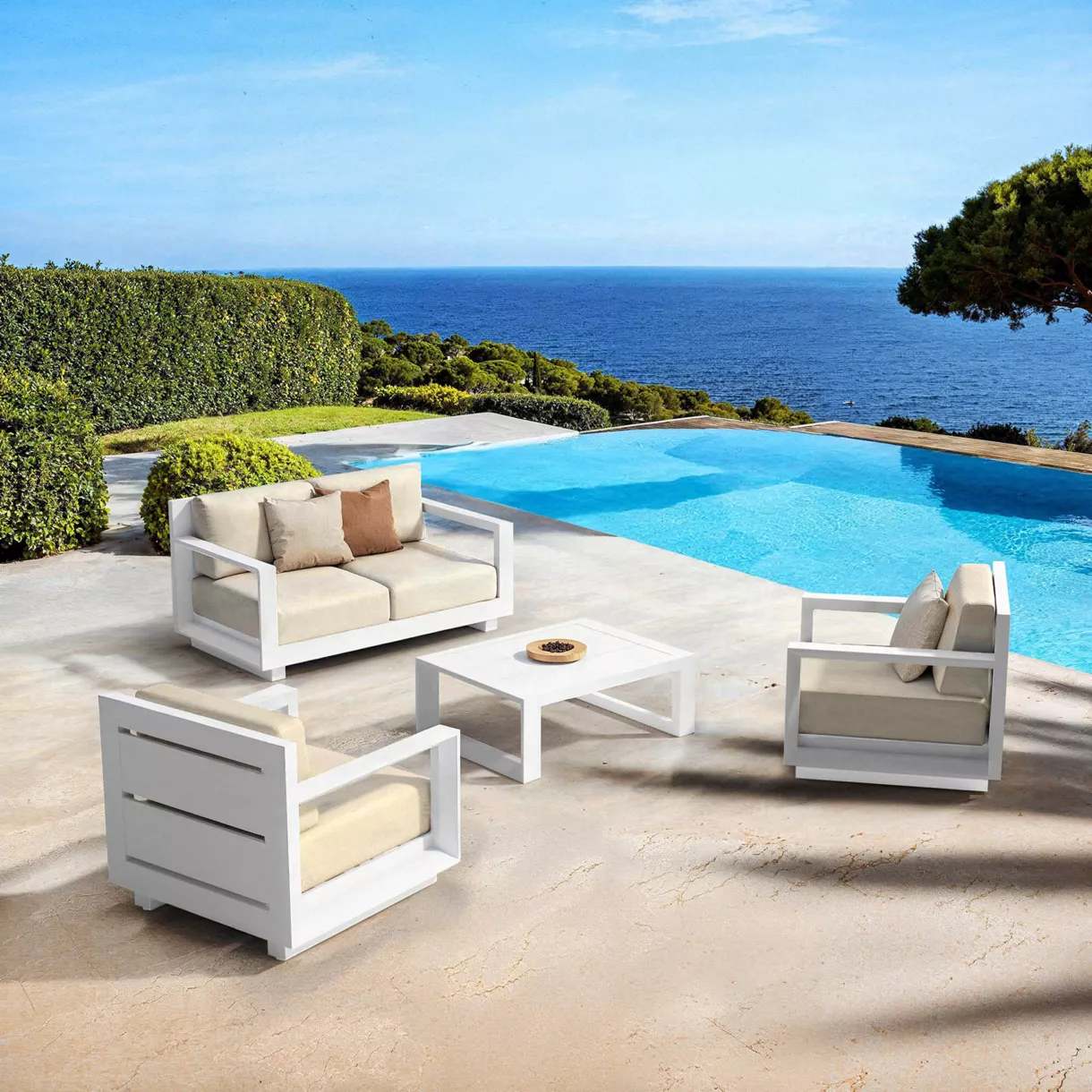Conjunto  de jardín aluminio 4 plazas 4 pcs Elba Blanco y beige
