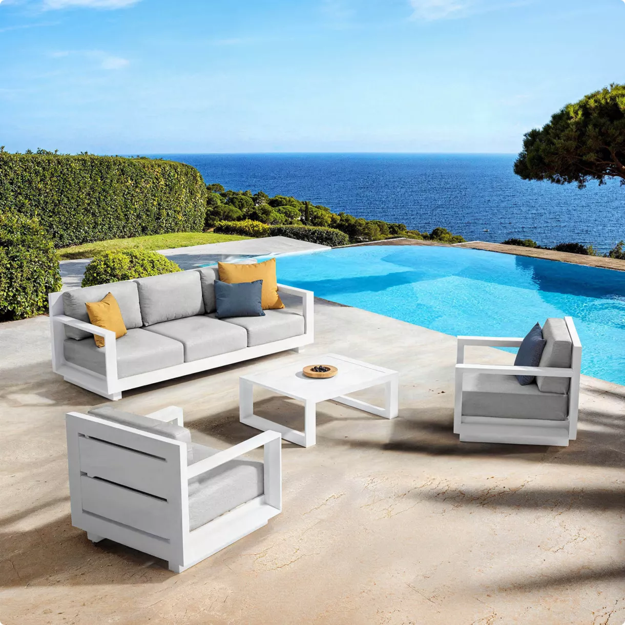 Salotto da giardino alluminio 5 posti 4 pezzi Elba Bianco e grigio chiaro