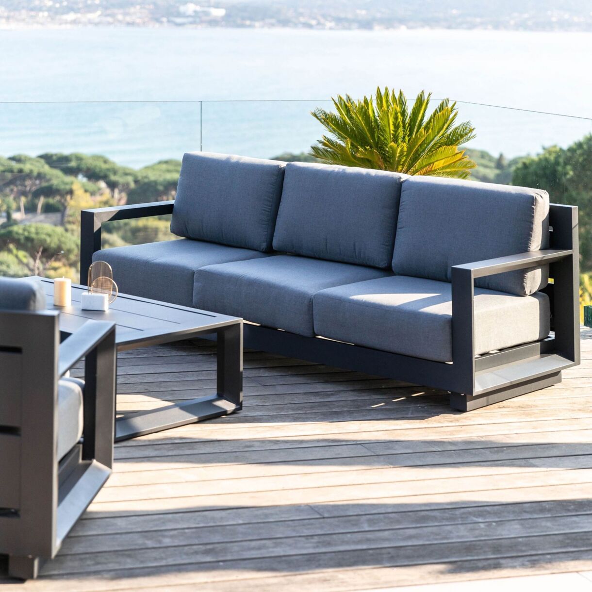 CANAPE 3 PLACES DE JARDIN ELBA ANTHRACITE COUSSINS ANTHRACITE