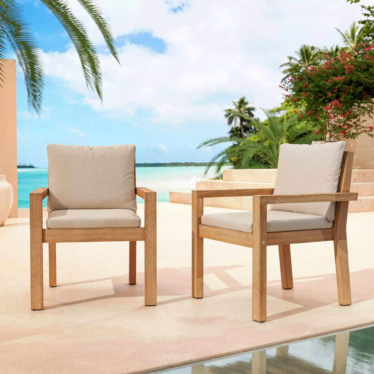  Lot de 2 fauteuils de jardin empilables en bois d'acacia Bornéo Naturel