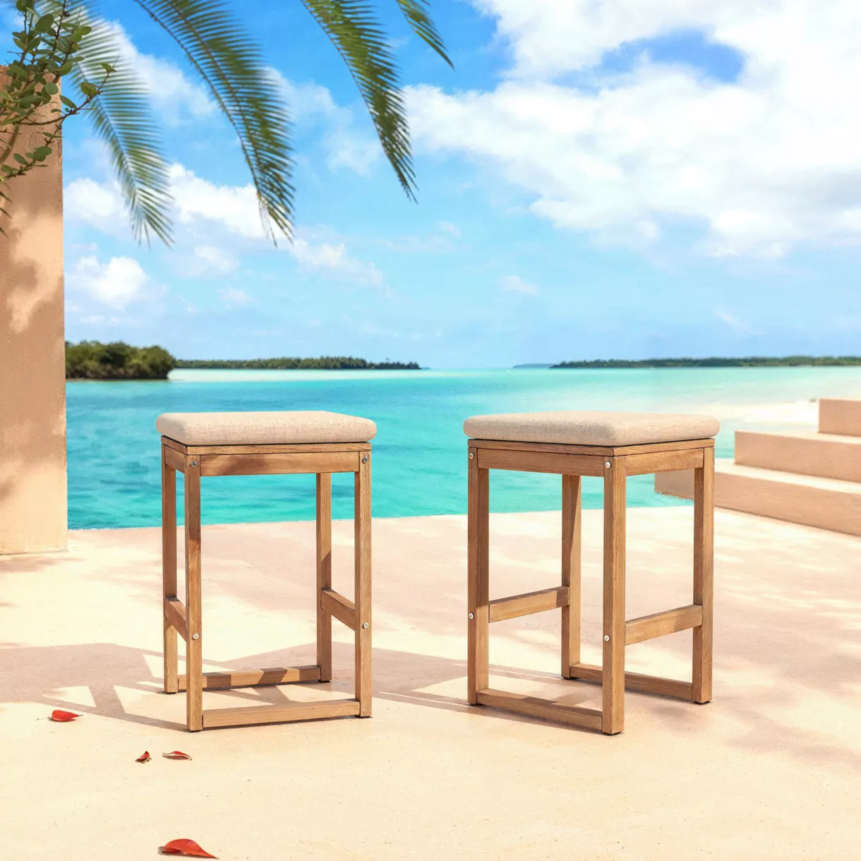  Lot de 2 tabourets hauts de jardin en bois d'acacia Bornéo Naturel