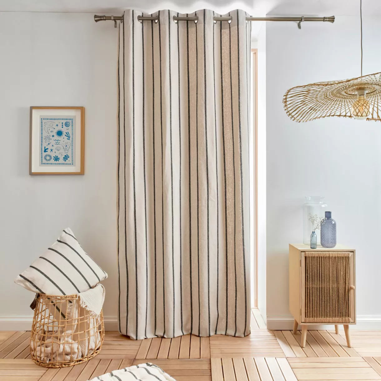 Cortina de tela de algodón (135 x 260 cm) Ocealys Negro