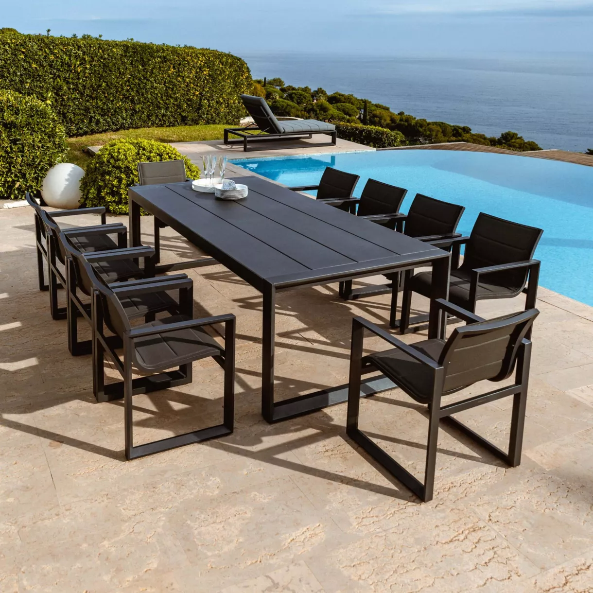 Rechthoekige tuintafel van aluminium 10 zitplaatsen (240 x 118 cm) Elba Antracietgrijs