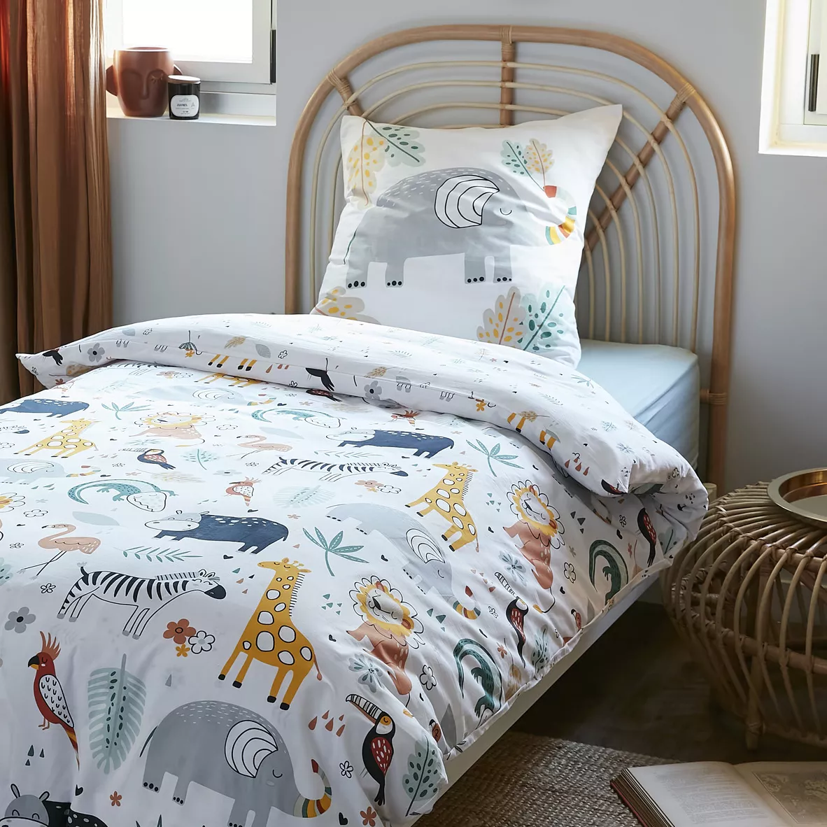 eminza Housse de couette et une taie enfant coton (140 x 200 cm) Savane Multicolore