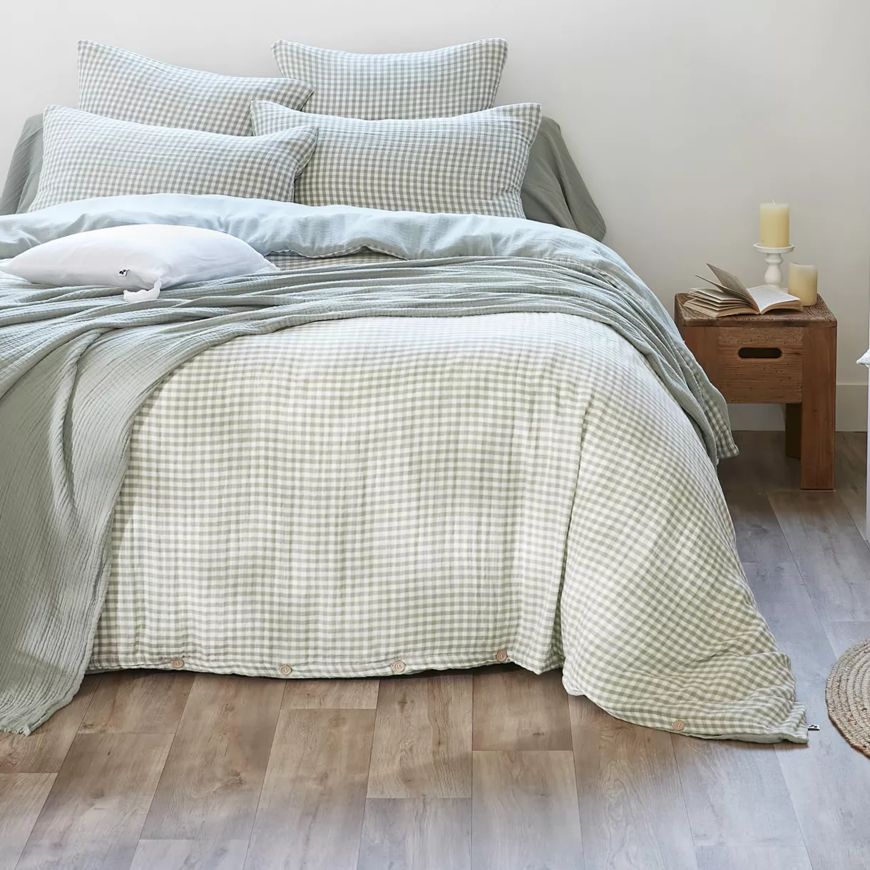 Housse de couette gaze de coton (260 x 240 cm) Vickie Vert eucalyptus
