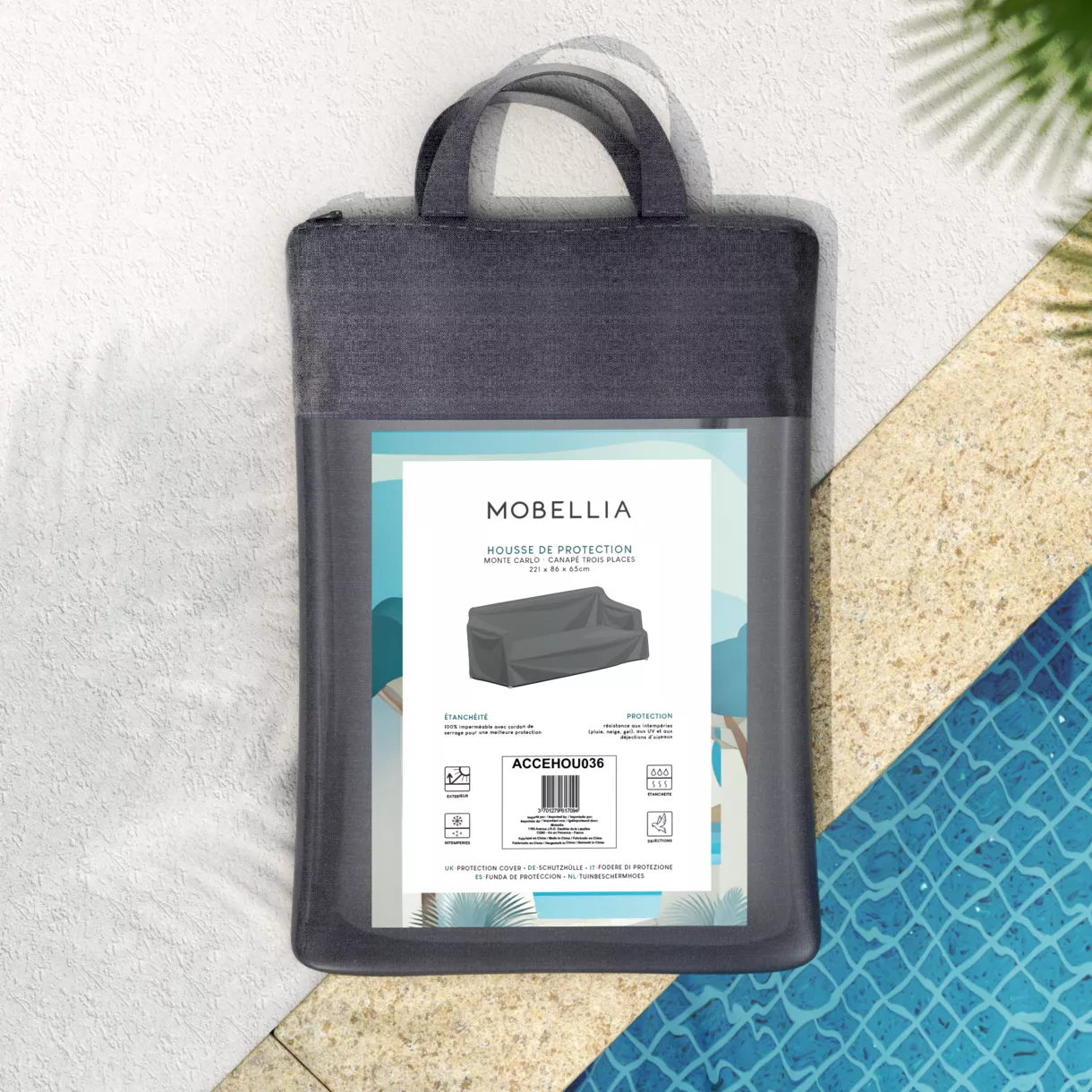 Funda de protección impermeable para Sofà 3 personas (221 x 86 cm) Monte Carlo Gris