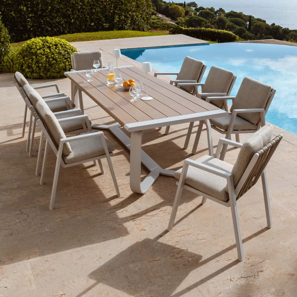 Tavolo da giardino rettangolare in alluminio 10 posti (240 x 100 cm) Long Beach Bianco