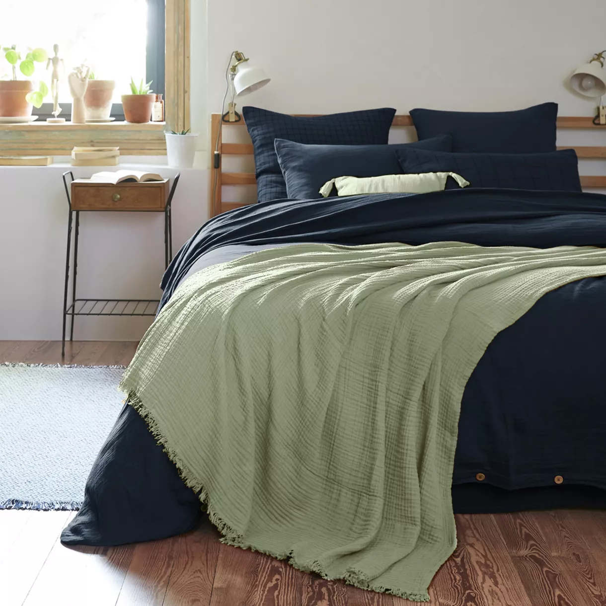 Plaid garza di cotone (220 cm) Gaïa Verde tiglio