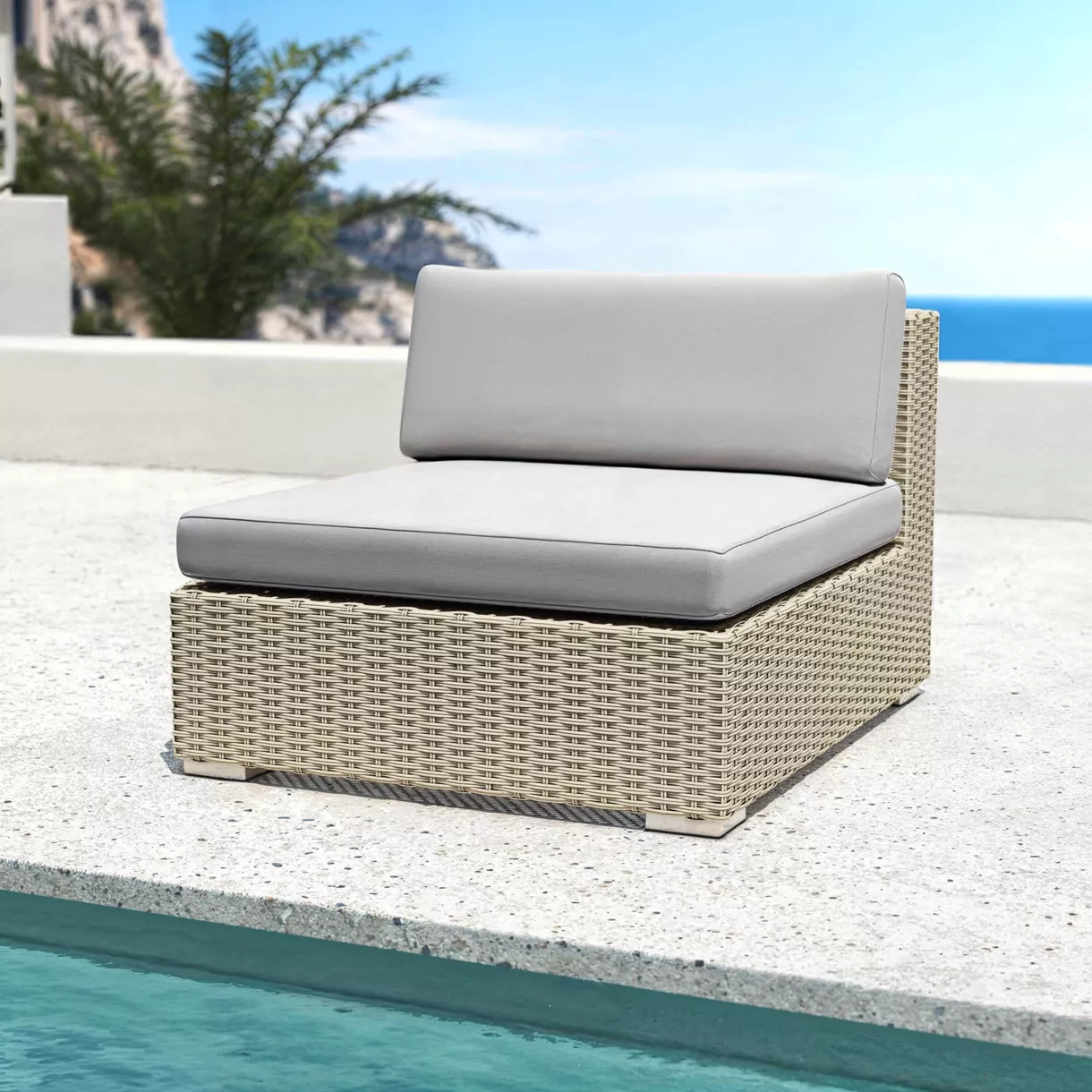Chauffeuse de jardin en résine tressée Palma Gris (ref mod)