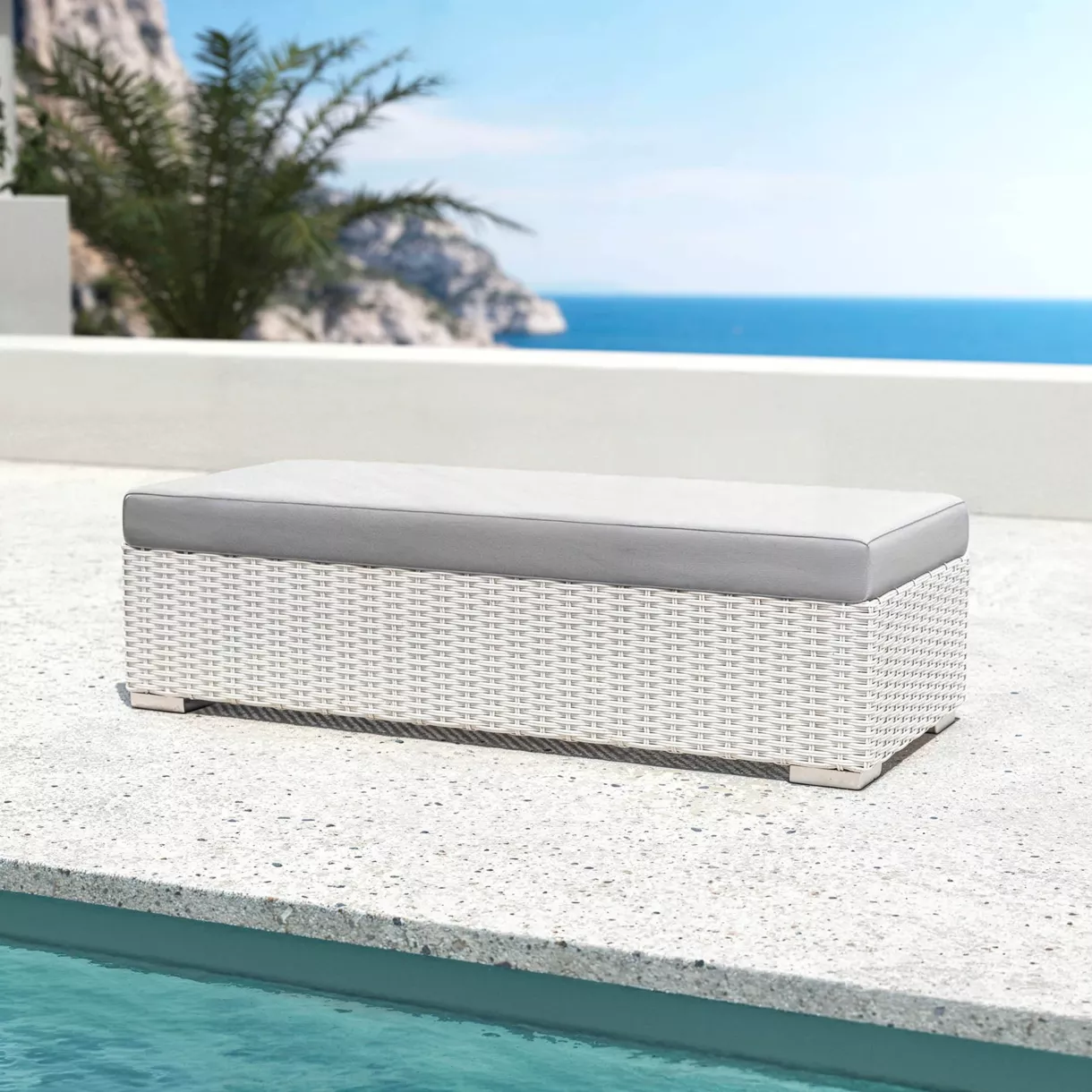 Banquette en résine tressée 2 places Palma Blanc et gris