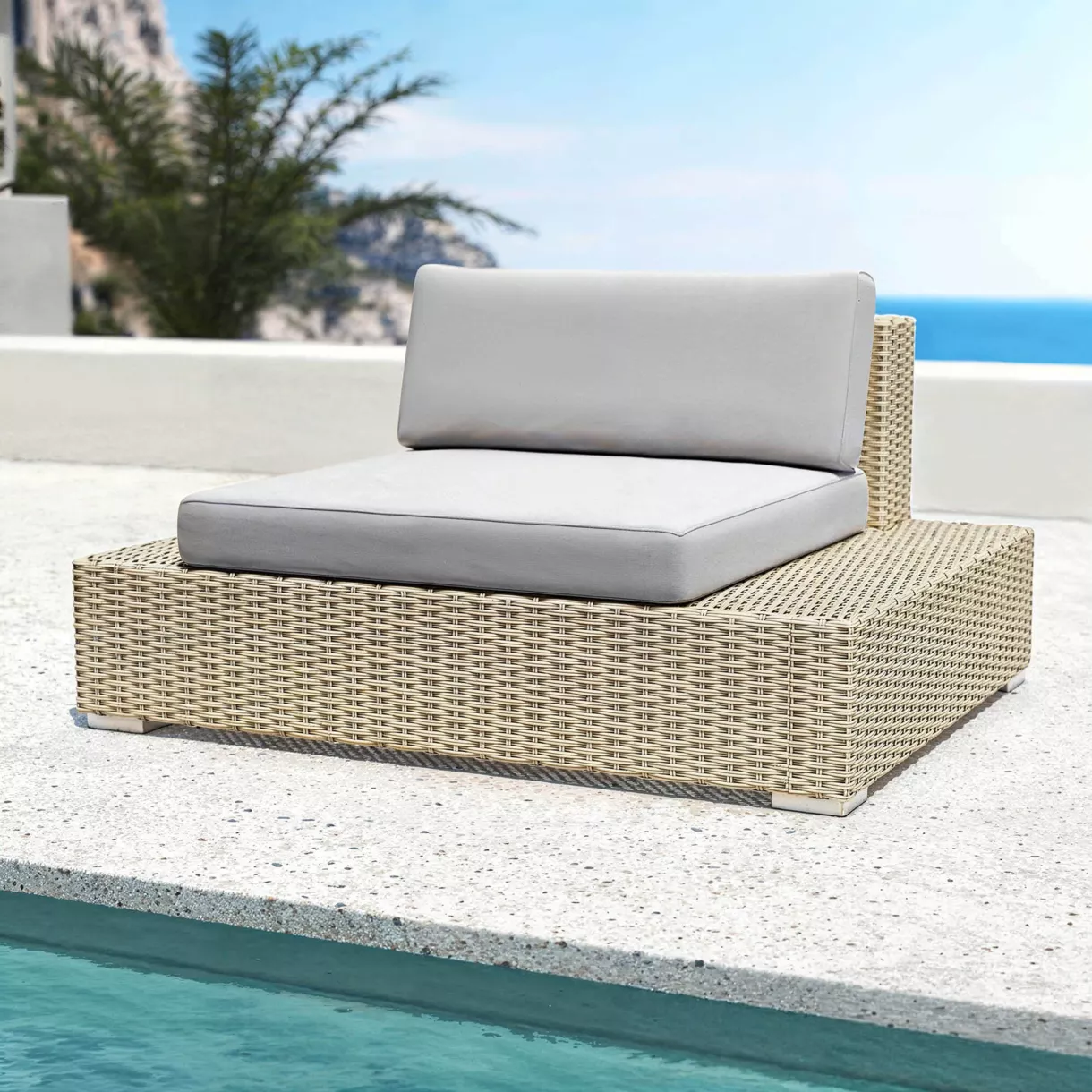 eminza Fauteuil de jardin en résine tressée Palma Gris