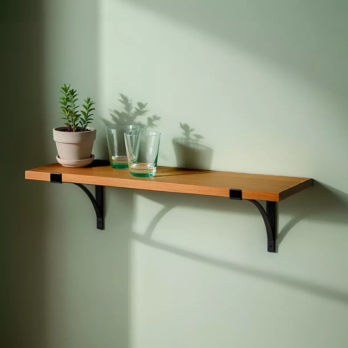 Houten en metalen wandplank (60 cm) Factory Zwart en natuurlijk