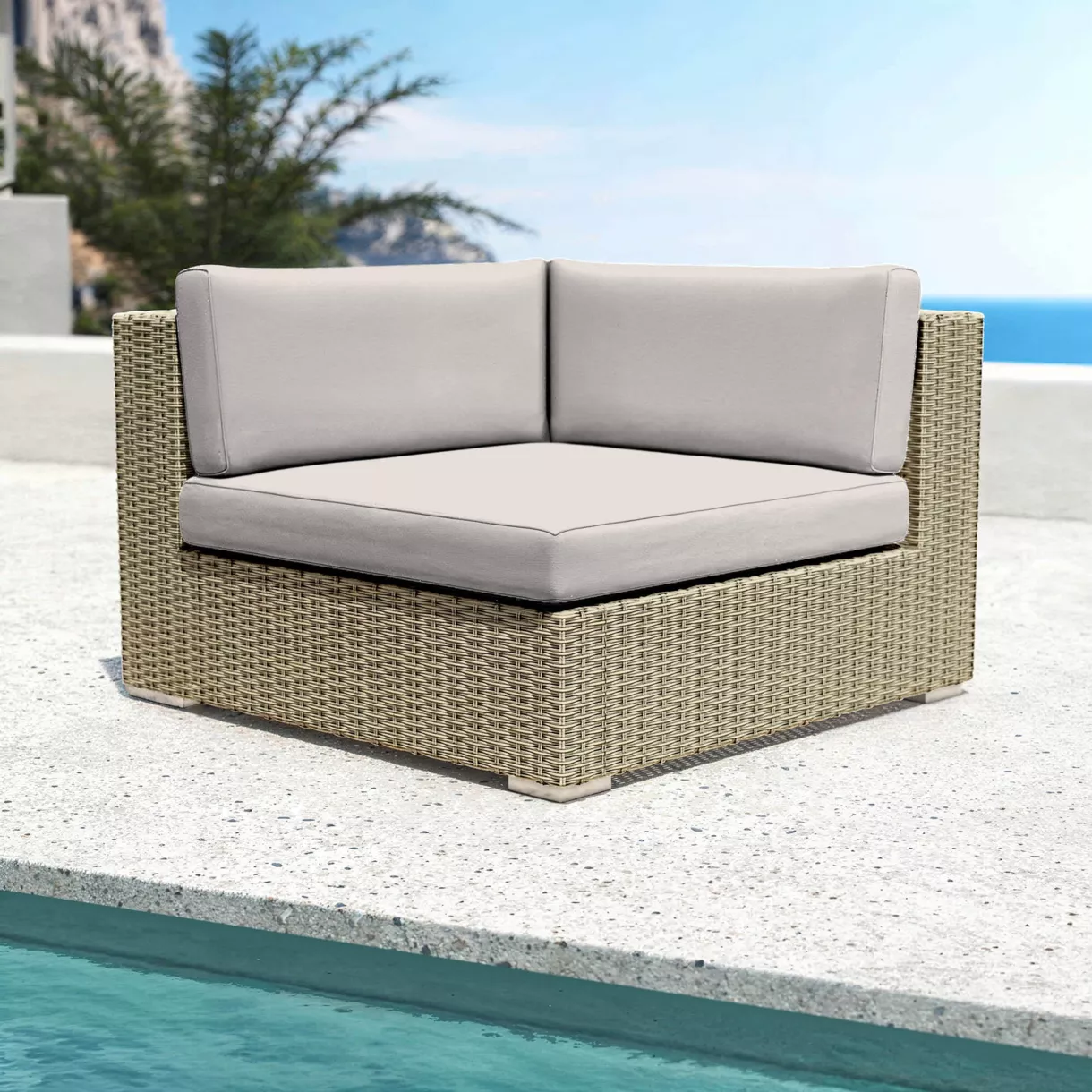 Fauteuil d'angle de jardin en résine tressée Palma Gris et taupe