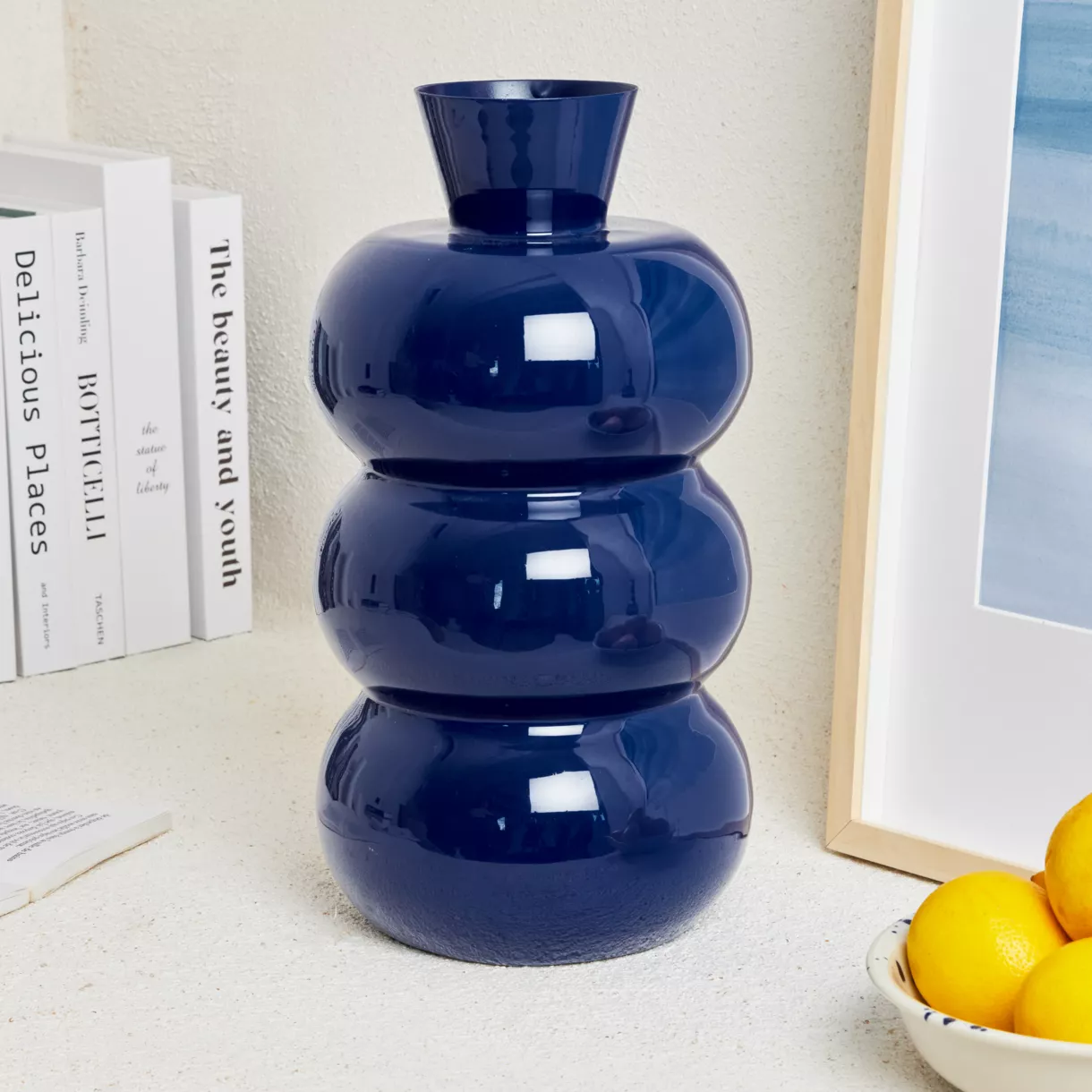 Handgemachte Vase aus emailliertem Metall (H33 cm) Serena Königsblau glänzend