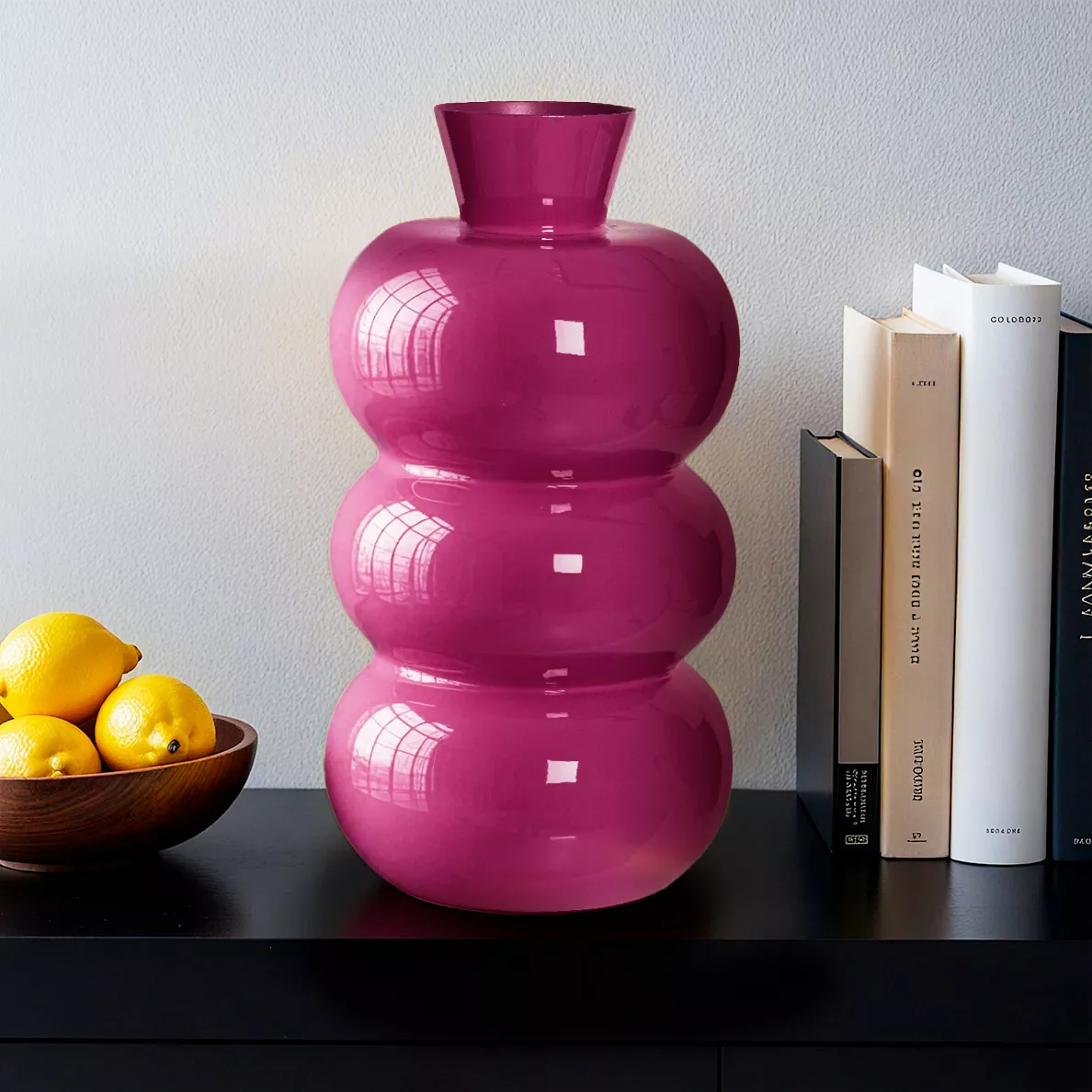 Handgemachte Vase aus emailliertem Metall (H33 cm) Serena Fuchsia glänzend