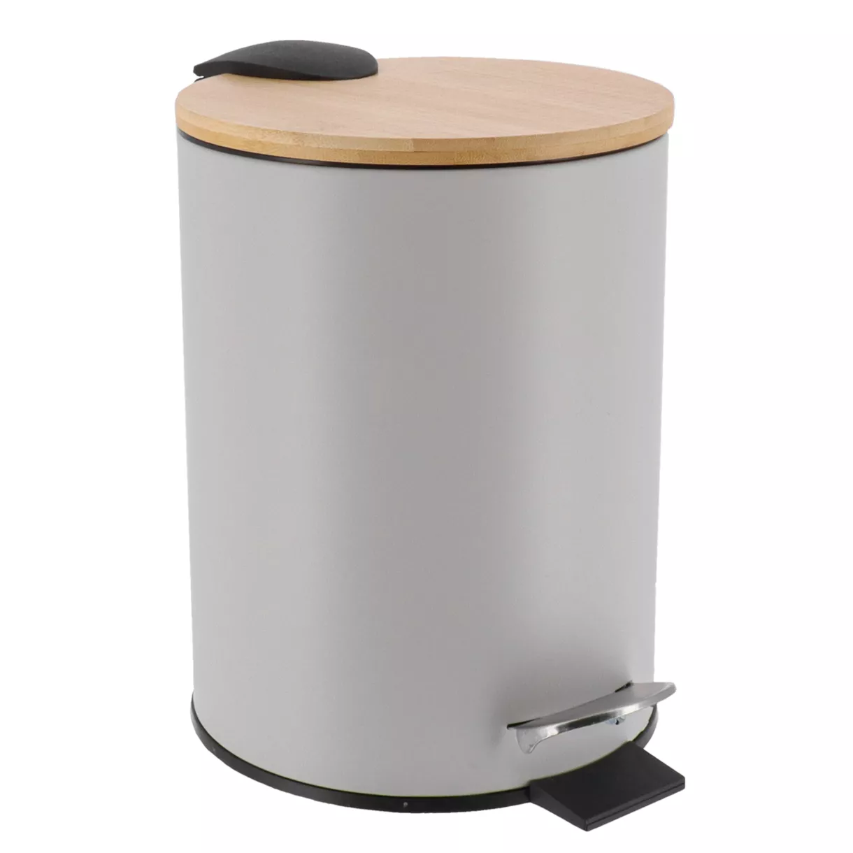 POUBELLE METAL FREIN DE CHUTE 3L - GRIS CLAIR/BAMBOU