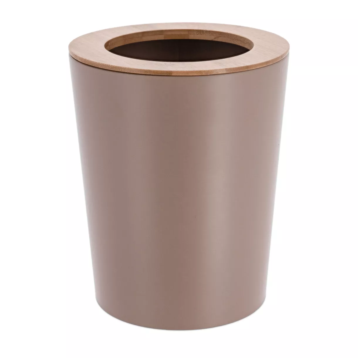 POUBELLE METAL EVASEE AVEC COUVERCLE BAMBOU 5L - CAPPUCCINO/BAMBOU
