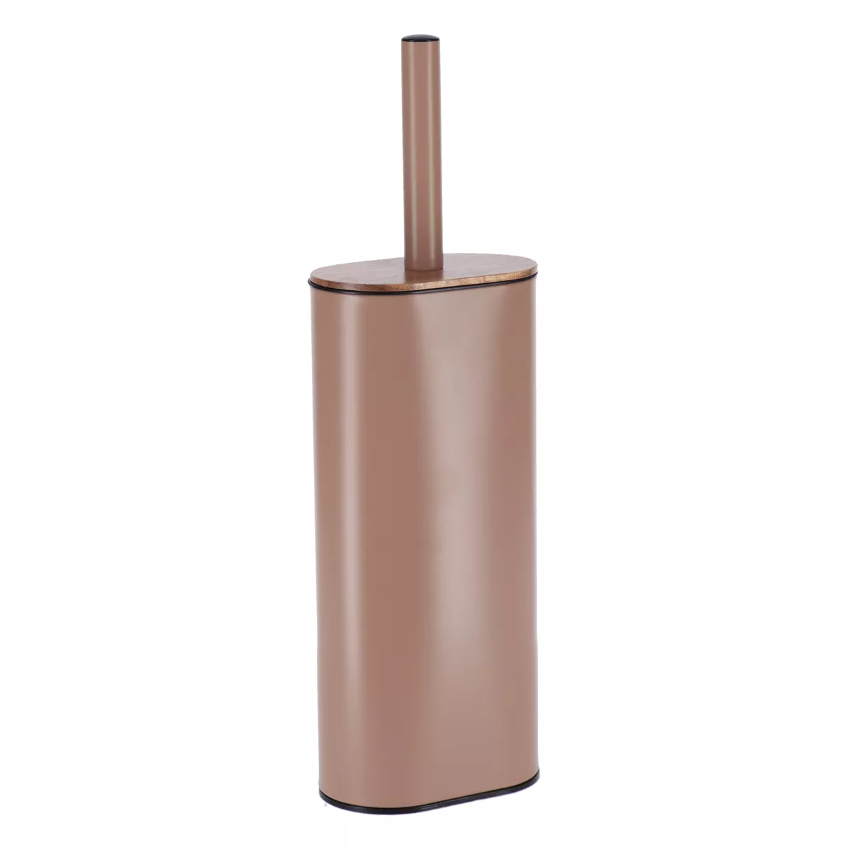 BROSSE WC METAL OVALE ET SILICONE PLAT  - ACACIA/CARAMEL
