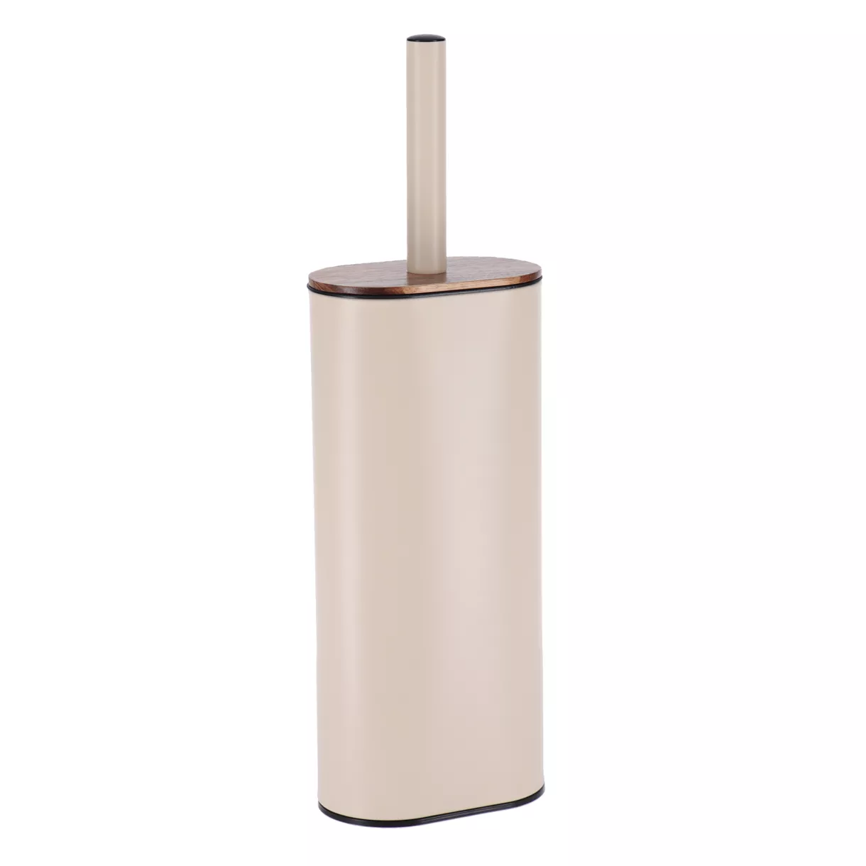 BROSSE WC METAL OVALE ET SILICONE PLAT - ACACIA/BEIGE