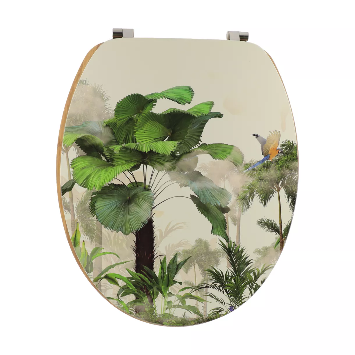 ABATTANT WC MDF 18 POUCES COUVERCLE DESIGN IMPRIME ASSISE IMITATION BAMBOU ATTACHES ACIER INOXYDABLE - OASIS