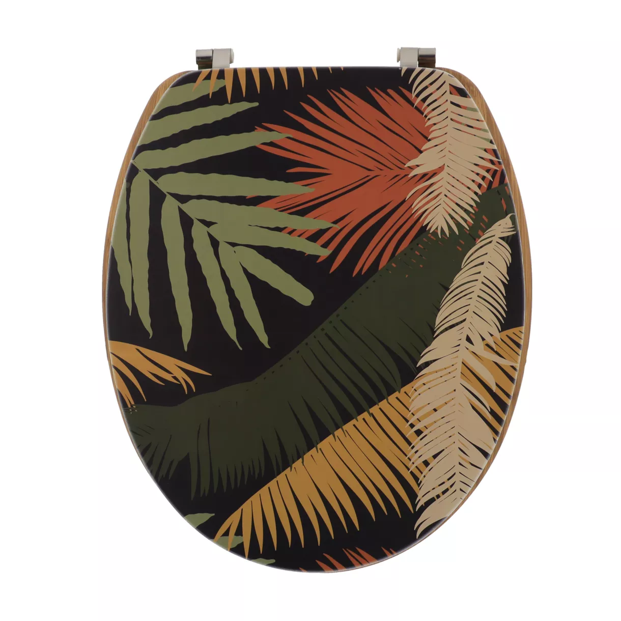 ABATTANT WC MDF 18 POUCES COUVERCLE DESIGN IMPRIMEE ET ASSISE FACON BAMBOU ATTACHES ACIER INOXYDABLE - EXOTIC GARDEN