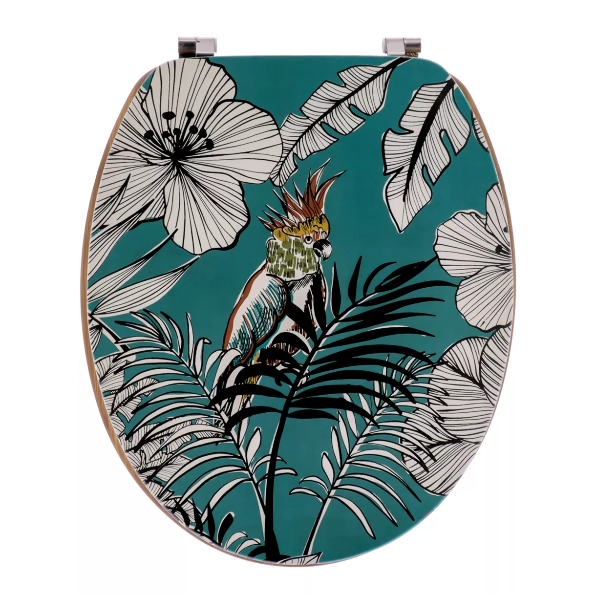 ABATTANT WC MDF 18 POUCES COUVERCLE DESIGN IMPRIMEE ET ASSISE FACON BAMBOU ATTACHES ACIER INOXYDABLE - JUNGLE FEVER BLEU