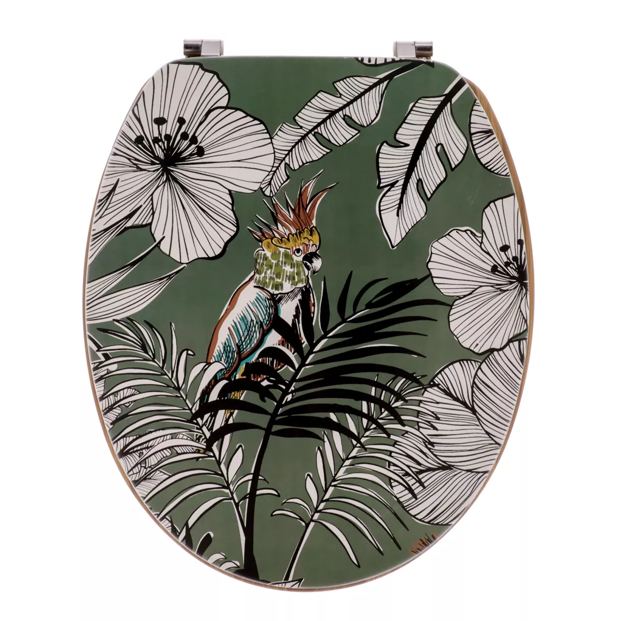 ABATTANT WC MDF 18 POUCES COUVERCLE DESIGN IMPRIMEE ET ASSISE FACON BAMBOU ATTACHES ACIER INOXYDABLE - JUNGLE FEVER KAKI