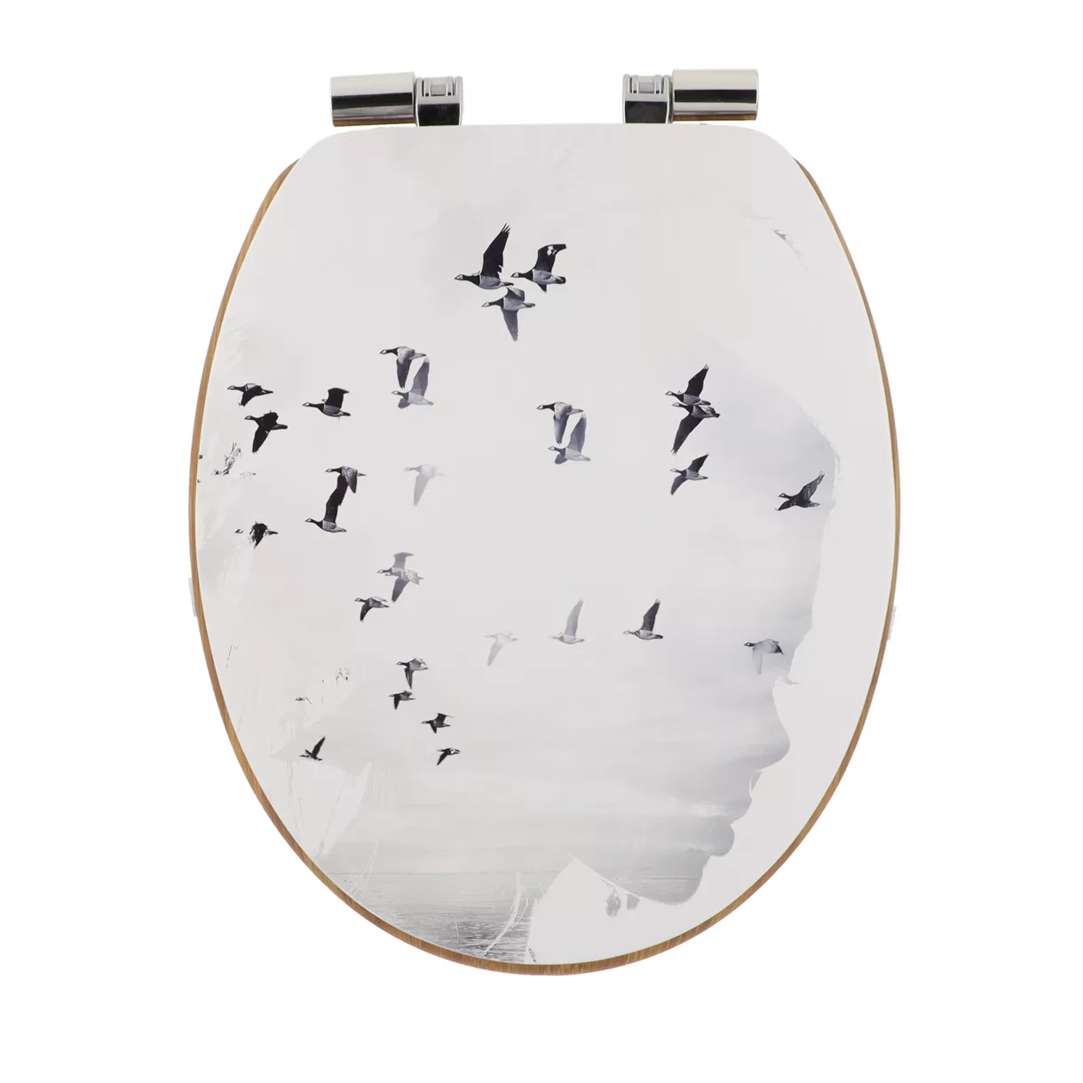ABATTANT WC MDF 18 POUCES COUVERCLE DESIGN IMPRIME ASSISE IMITATION BAMBOU FREIN DE CHUTE CHROME - ENVOLE