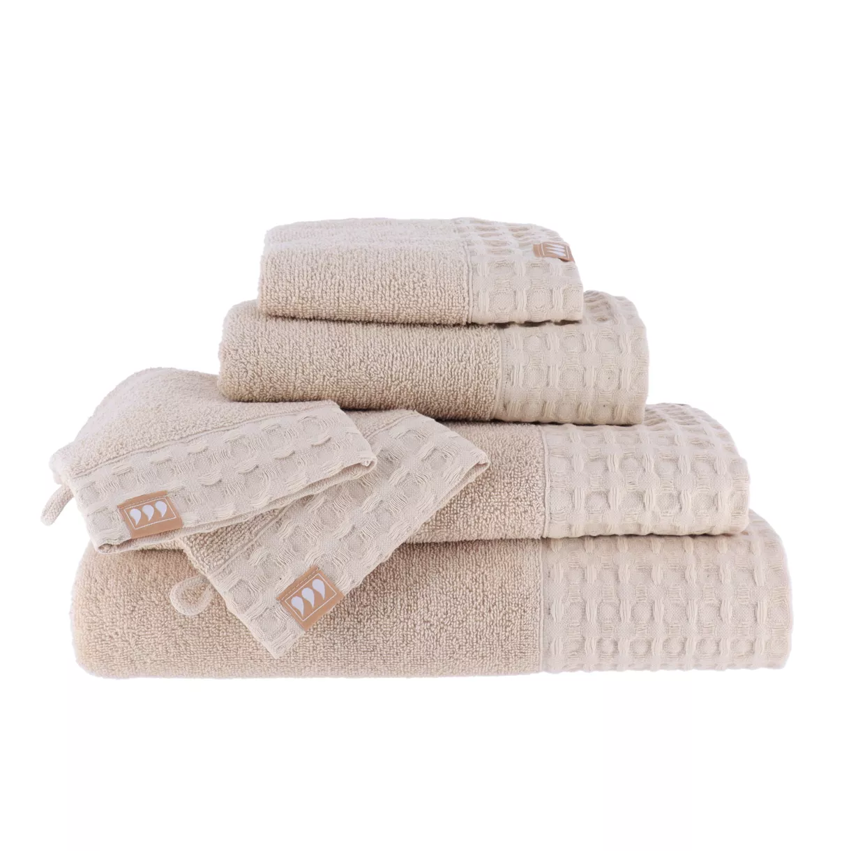 SET DE 2 GANTS DE TOILETTE 15X21CM  100% COTON - BEIGE
