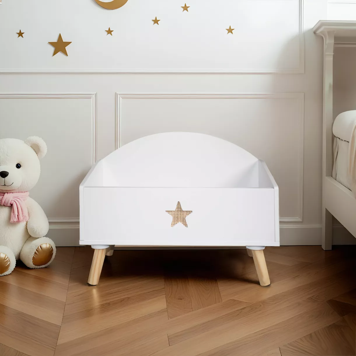 Spielzeugkiste Kinderzimmer Holz (H44 cm) Stars Weiß