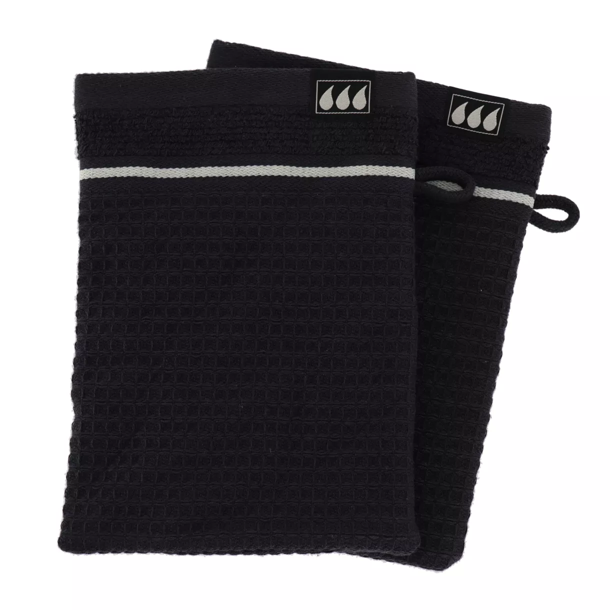 SET DE 2 GANTS DE TOILETTE 15X21CM  100% COTON NID D ABEILLE - NOIR