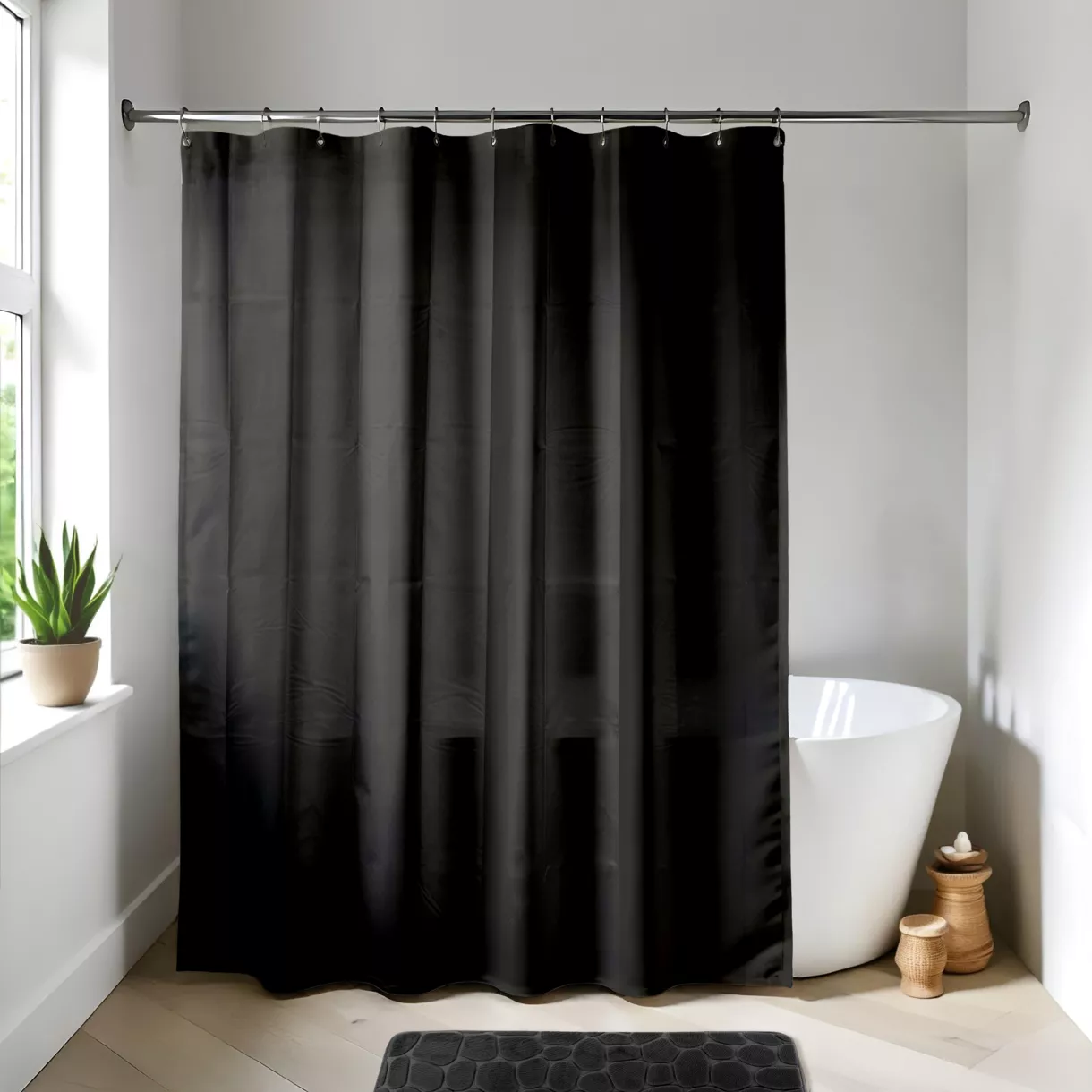 Rideau de douche plastique Uni Noir