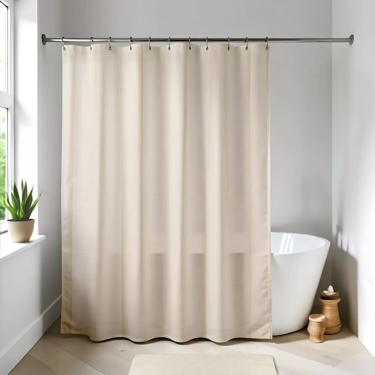 Douchegordijn met ringen (180 x 200 cm) Effen Cremeweiß