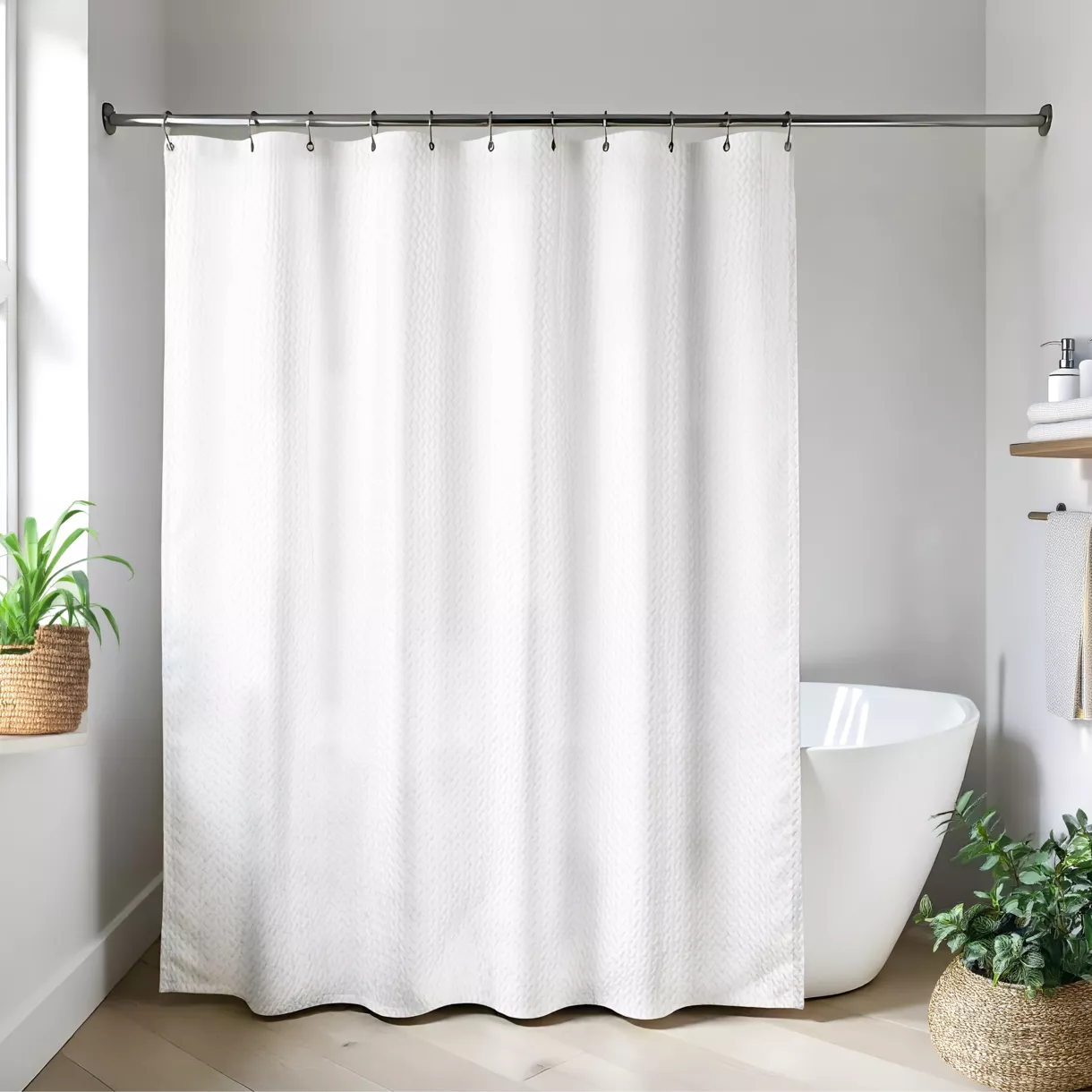 RIDEAU DE DOUCHE MICROFIBRE/POLYESTER 180X200CM EFFET GAUFRE- BLANC